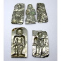 Antique Silver cladding removed from original item. Embossed figures. 9.4g. Ave 50mm long.