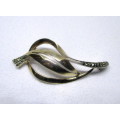 Vintage Sterling Silver Brooch with Marcacite. Very Stylish. 5.8g, 60mm long.