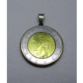 Vintage Italian 500Lire Mixed Metal Coin in Handmade Silver Pendant Setting. 10g.