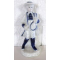 Vintage Blue & White Porcelain Victorian-style Figurines, Man. Made in Taiwan 145mm high.