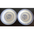 2x Chinese Imperial Dragon Rice Grain Pattern Plates Blue /White Wanyu Porcelain Rare Handpaint.15cm