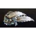 Lovely Vintage Silver Color Brooch with blue Rhinestones. Breathtaking. 60mm