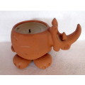 Terracotta Air Dry Clay Rhino Candle Holder. Makers Mark RRL.130mmx80mm.