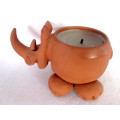 Terracotta Air Dry Clay Rhino Candle Holder. Makers Mark RRL.130mmx80mm.