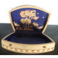 Vntge Chinese/Japanese Cork 3D Jewelry Box Blue Silk Lined. Top disply and latshes gone. 21x6cm.