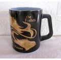 Vintage Pisces Zodiac Mug Black and Gold Federal Glass Horoscope Astrology.