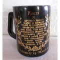 Vintage Pisces Zodiac Mug Black and Gold Federal Glass Horoscope Astrology.