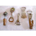 Lot of 5 Bar Accessories. Openers, Wine Stopper.