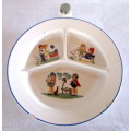 Vintage Baby Dish. Divided with Painted Nursery Pictures. Hot Water Warmer. Note Chips. 21 Diameter.