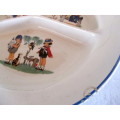 Vintage Baby Dish. Divided with Painted Nursery Pictures. Hot Water Warmer. Note Chips. 21 Diameter.