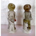 Two Vintage Unglazed Porcelain Old Men Figurines. Taiwan. 110mm high. Spotless.