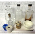 Lot of nine Vintage Glass and Porcelain Apothecary/Medical items.