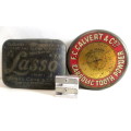Lot of 2 Vintage Tins. Carbolic Tooth Powder and Lasso Gleaner. Sharpner for Scale.