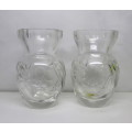 Two Pretty `Rose-Cut` Crystal Bud Vases. No Chips. 85mm high.