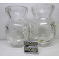 Two Pretty `Rose-Cut` Crystal Bud Vases. No Chips. 85mm high.
