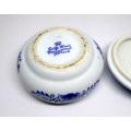 Delft Blue Hand Painted Miniature Porcelain Trinket Box with lid. Spotless.  90mm dia.