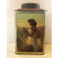 Antique Mazawattee 3lb for 7`6 tea Tin depicting a tea picker, CeylonPlantation. 240mm high.