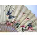 Vintage Hand Held Fan, Bamboo and hand painted Paper. Some damage, but still a lovely for decor.