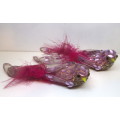 Two Vintage Sparkling Pink Clip-On Year Round Bird Ornament With Feathery Tail. 150mm