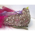 Two Vintage Sparkling Pink Clip-On Year Round Bird Ornament With Feathery Tail. 150mm