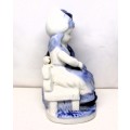 Vintage Dutch Delfts Blue Girl And Boy Sitting On Bench Hand Painted Figurine. Holland Overprint.
