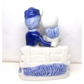 Vintage Dutch Delfts Blue Girl And Boy Sitting On Bench Hand Painted Figurine. Holland Overprint.