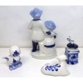 Lot of Four Miniature Ceramic Delft Style Printer`s Tray/Dollhouse figurenes. Spotless. As per photo