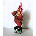 vINTAGE Hand Carved and painted Wooden Gargoyle / Griffin / Dragon. 150mm high. Tip of wing off.