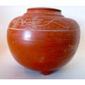 Vintage Chinese Clay Tea Canister with lid. Engraved. 135 x 150mm