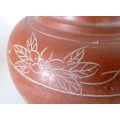 Vintage Chinese Clay Tea Canister with lid. Engraved. 135 x 150mm