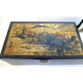 Antique Chinese Musical Jewellery Box with Mirror. Black and brasss. Needs TLC. Windup Key intact.