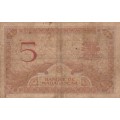 Banknote Madagascar 5 Francs 1930.  As per Photo.