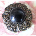 Antique Domed Jewel set in Bronze color Filigree Brooch. Elegant. 40mm diameter.