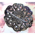 Antique Domed Jewel set in Bronze color Filigree Brooch. Elegant. 40mm diameter.