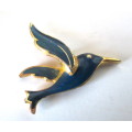 Vintage dark blue and gold enamel Bird Pendant. Lovely piece. 30mm long.