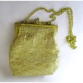Vintage Brocade Gold Flower Evening bag with silk lining. Chain Sling can be adjusted. 190 x170mm.