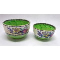 Two Lovely Vintage Maling Peony Rose lustre bowls. Aged related grazing cracks. 90x60mm bigest one.