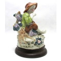 Vintage CapoDiMonte Boy Eating Grapes Figurine. On wooden stand. Spotless. 170 x110mm