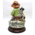 Vintage CapoDiMonte Boy Eating Grapes Figurine. On wooden stand. Spotless. 170 x110mm