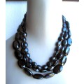 Vintage Three String Black Jet Bead Necklace. Different bead sizes. Extension chain. 50mm.