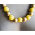 2 x Yellow Wooden bead Necklaces. One with Gold color.  64cm