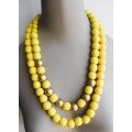 2 x Yellow Wooden bead Necklaces. One with Gold color.  64cm