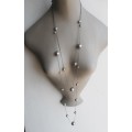 Costume Jewelry. Long Faux pear bead and charcoal color chain necklace. 110cm long