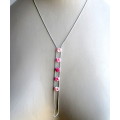 Costume Jewelry. Rose Pink color ombre glass stones set in a delicate silver color chain. 65 cm