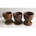 Vintage Hand Carved Wooden Shot glasses. African animals Theme. 55mm high.