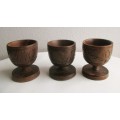 Vintage Hand Carved Wooden Shot glasses. African animals Theme. 55mm high.