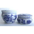 Vintage Geniune Ming Blue Porcelain Trinket holder and Flower vase. See Photo for scale.