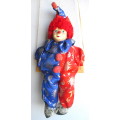 Vintage Hanging Porcelain Face Clown Doll with Red Hair, on a swing. Doll 400mm long
