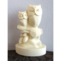 Resin Owl Mommy Baby Figurine/ Paper Weight Decor Beige Marked A.G. Diogenes, 130x85mm