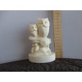 Resin Owl Mommy Baby Figurine/ Paper Weight Decor Beige Marked A.G. Diogenes, 130x85mm